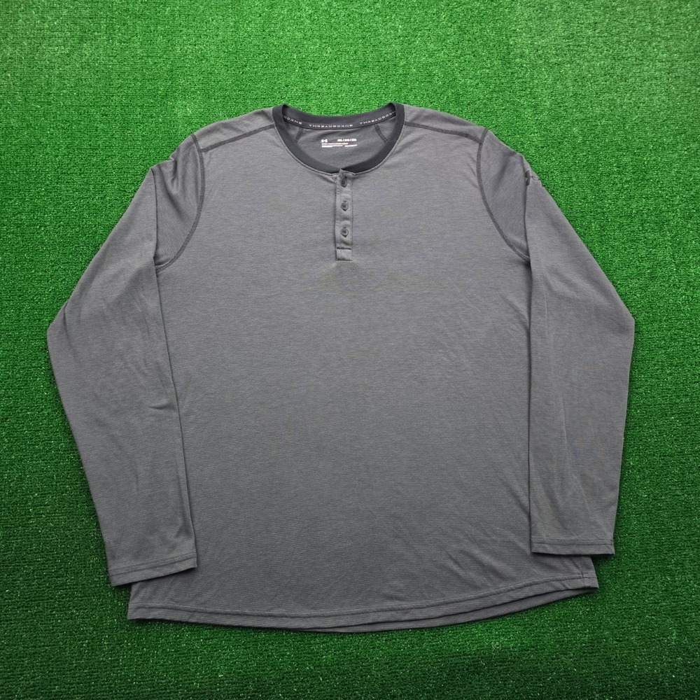 Under Armour Threadborne Henley Shirt Mens 2XL Gray Long Sleeve Heatgearβ Casual